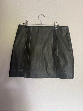 miami Olive Faux Leather Mini Skirt with White Stitching